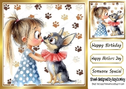 Cartoon Girl With Puppy Paw Prints 8x8 (SEVEN)