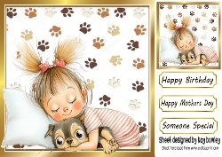 Cartoon Girl With Puppy Paw Prints 8x8 (EIGHT)