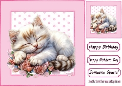 Cute Kitten With Flowers In Polkadot 8X8 Toppers (THREE)