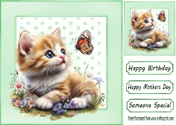 Cute Kitten With Flowers In Polkadot 8X8 Toppers (SIX)