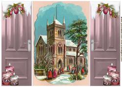 Church Scene in Snow with Carol Singers, Gatefold