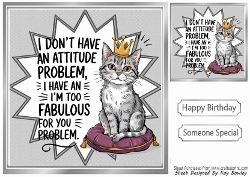 Funky Silver 8X8 Card Front/Topper, Cat On A Cushion
