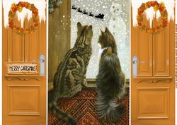 Cute Puddicats Looking at Santa, Gatefold