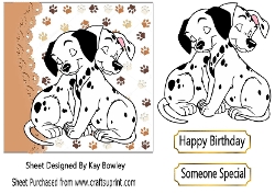 Cute Dalmations, With Paw Prints Topper 7x7