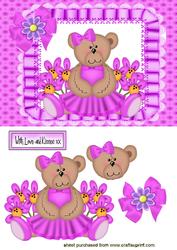 Cute Little Bear in Pink Dress with Flowers