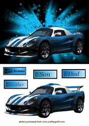 Sports Car on Blue Star Background