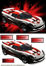 Red/white Sports Car on Star Background