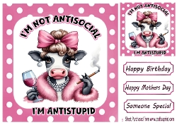 Pink 8x8 Polkadot Frame With Cow With Humour (TWO)