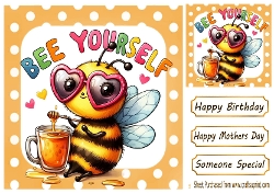 Gold 8x8 Polkadot Frame With Bumble Bee With Funny Humour (FIVE)