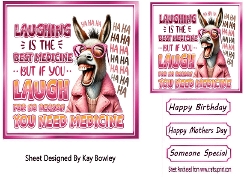Comical Donkey With Humour 7X7 Pink Topper/Card Front