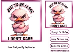 Sarcastic Duck With Humour 7X7 Pink Topper/Card Front