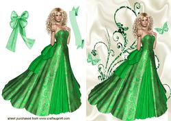 Beautiful Lady in Green/pink Gown