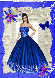 Beautiful Lady in Blue Gown in Cream Frame A4 Topper
