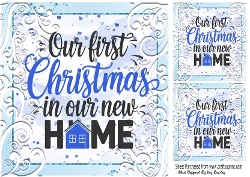 Christmas In Our New Home Blue Scroll 8x8