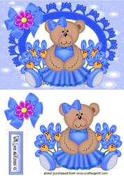 Little Bear in Blue Dress with Flowers