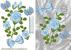 Sky Blue Rose in Silver Diamonte Frame