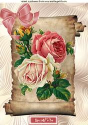 Pink Roses on a Scroll Especially for You, A4 Topper