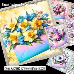 Pretty Set Of 4 Envelopes With Flowers In Wooden Frames 8x8 Card Mini Kit