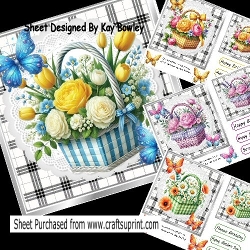 4 Basket Of Flowers With Black/White Gingham 7x7 Card, Mini Kit
