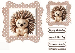 Cute Knitted Hedgehog ,Brown Polkadot 7x7 Frame 
