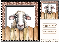 Cheeky Sheep Peeking Over Fence 8x8 (FOUR)