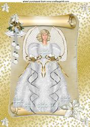 White Angel on a Scroll with Gold Star Background A4 Topper