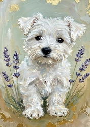 Lovely Little Westie Puppy With Purple Flowers A4