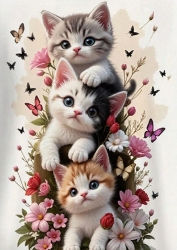 Playful Little Kittens With Butterflies A4 (ONE)