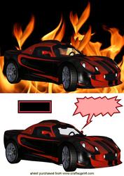 Sports Car in Flame Background