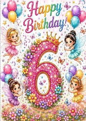 Lovely A4 Card, For A Little Girl Aged SIX