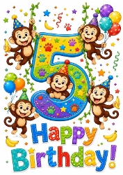 Lovely A4 Birthday Card For Little Boy AGED FIVE