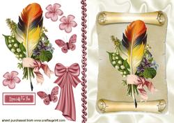 Feather and Pink Bow, on a Scroll