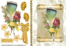 Feather and Gold Bow on a Scroll