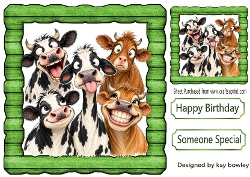 Funny Faces Cows In Green Wooden Frame 8x8