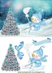 Cute Little Snowman with Christmas Tree