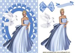 Beautiful Lady in Silver Dress with Dove