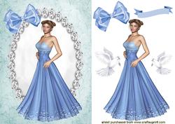 Pretty Lady in Silver /blue Dress with Doves