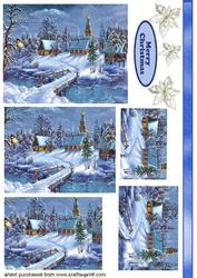 Pretty Snow Scene with Cottages, Pyramids