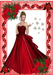 Beautiful Lady in Red Gown with Poinsettias A4 Topper