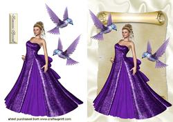 Beautiful Lady in Purple Gown with Birds