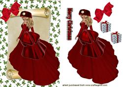 Pretty Lady in Red Gown on a Scroll
