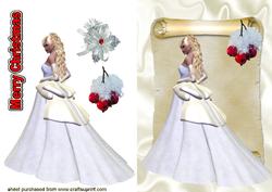 Stunning Lady in White Gown on Scroll