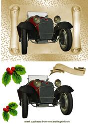 Red Vintage Car on Scroll