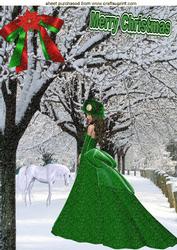 Christmas Scene of a Beautiful Lady & White Horse A4 Topper