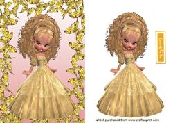 Little Princess in a Gold Dress with Butterflies
