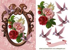 Vintage Pink Roses with Humming Birds