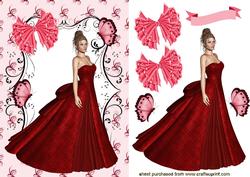 Pretty Lady in Red Gown with Butterflies