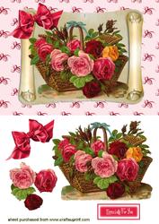 Roses in a Basket on a Scroll