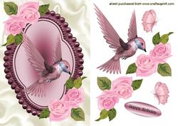 Humming Bird with Pink Roses