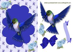 Pretty Blue Humming Bird with Flowers